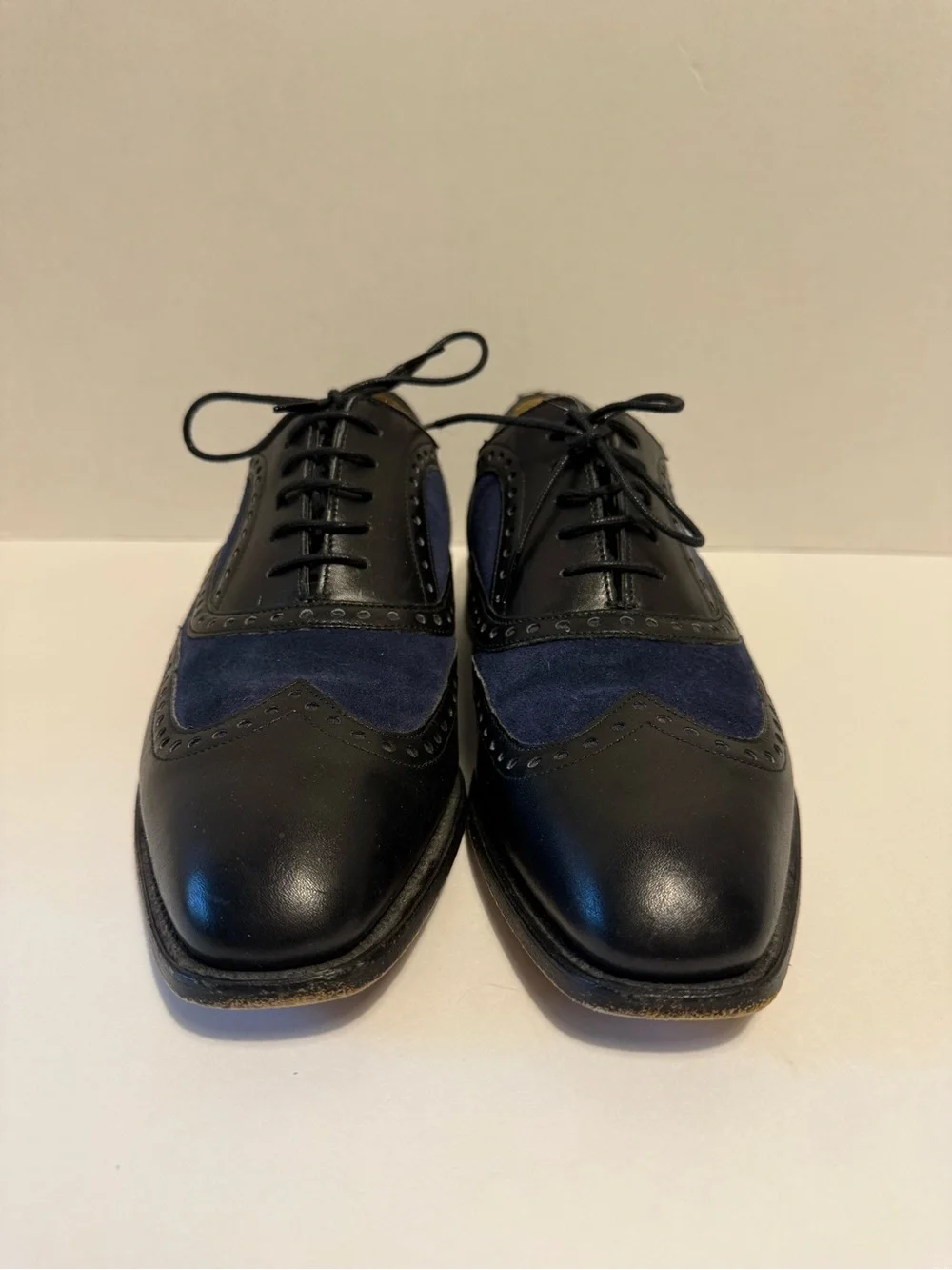 Barker England twotone wingtip oxford brogues black leather navy UK6.5 US7.5